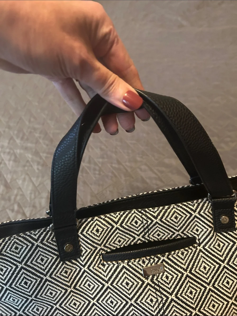 Jewel Black & White Geometric Tote Bag with crossbody Strap